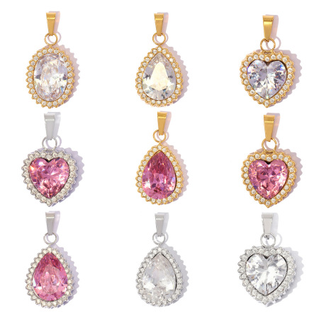 Pendentifs de luxe en forme de cœur, en acier inoxydable, couleur or, étanches, ornés de strass et de zircon, pour femmes, à faire soi-même.