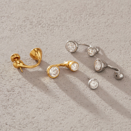Boucles d'oreilles puces pour femmes, forme irrégulière, en acier inoxydable, couleur or, étanches, avec zircon. Collection Simple, pour tous les jours. 2
