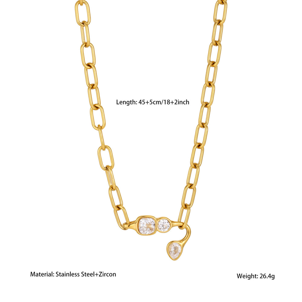 Colliers À Maillons Simples Et Décontractés, Forme Irrégulière, En Acier Inoxydable, Couleur Or, Avec Zircon, Pour Femmes 