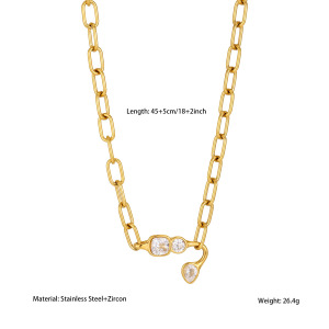 Colliers À Maillons Simples Et Décontractés, Forme Irrégulière, En Acier Inoxydable, Couleur Or, Avec Zircon, Pour Femmes h5 