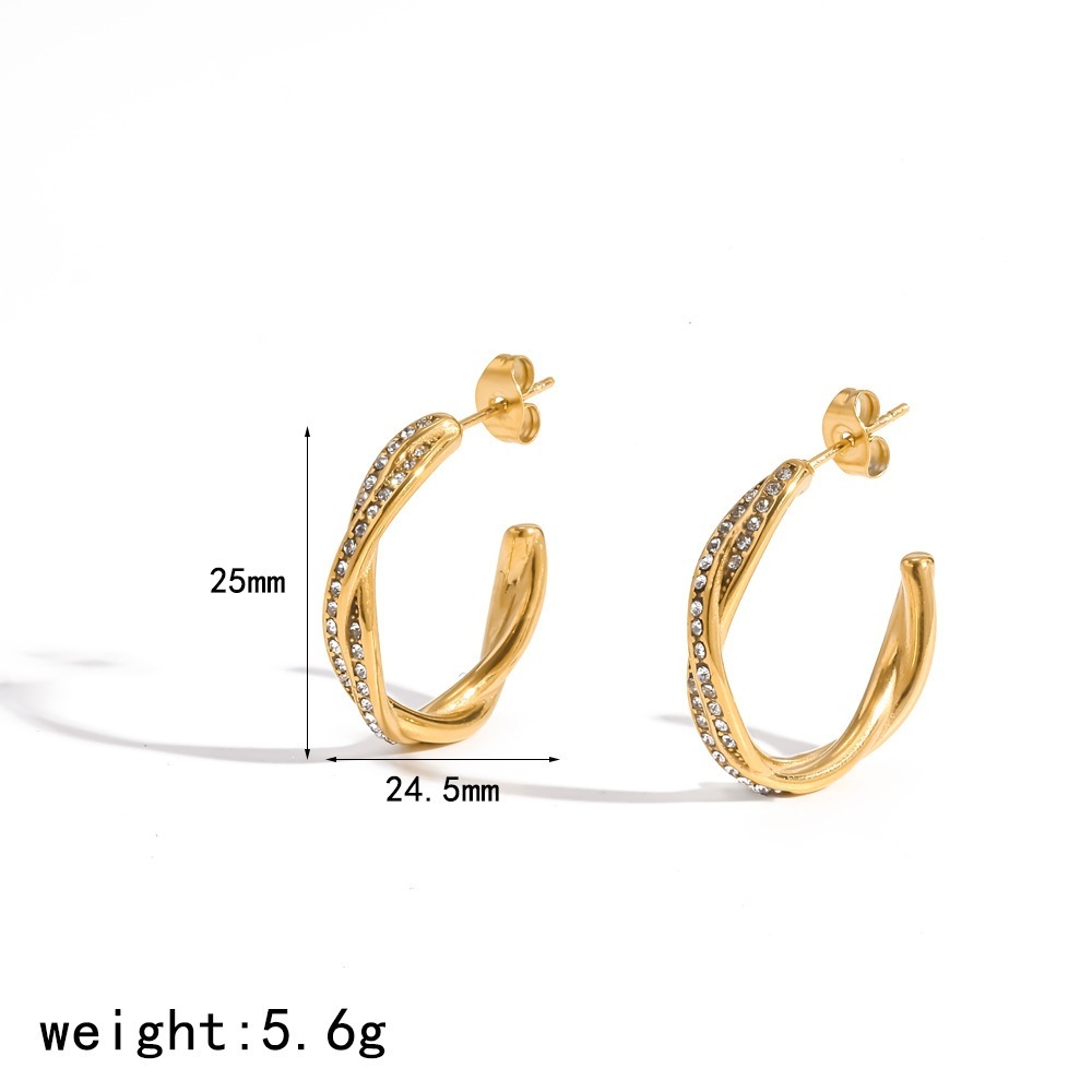 Boucles D'Oreilles Créoles Pour Femmes En Acier Inoxydable Étanche, Couleur Or, Ornées De Strass 