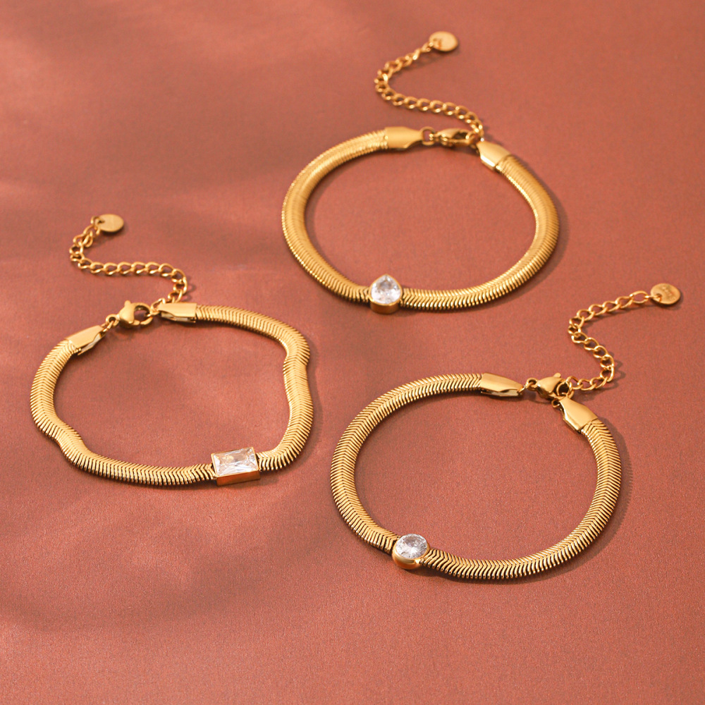 Bracelet Chaîne Pour Femme Simple Series Daily Chain En Acier Inoxydable Étanche Couleur Or Avec Zircon Image3