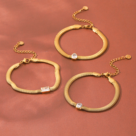 Bracelet chaîne pour femme Simple Series Daily Chain en acier inoxydable étanche couleur or avec zircon 2