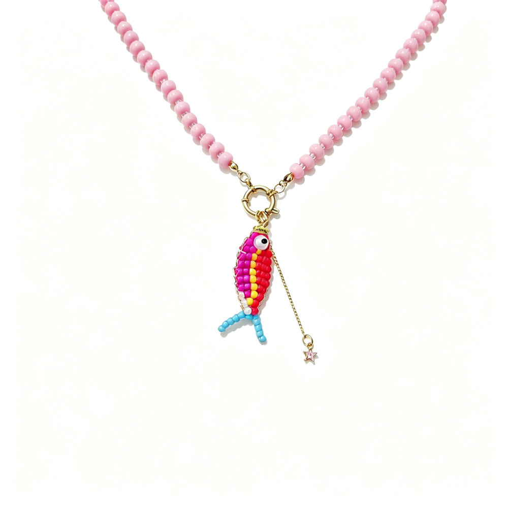 Colliers De Perles Romantiques Pour Femmes, En Résine Dorée, Motif Poisson Mignon