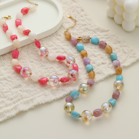 Colliers à perles en acier inoxydable imperméables, collection romantique Sweet Flower Chain 2