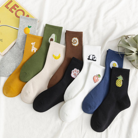 Chaussettes mi-mollet unisexes décontractées, unies, à motifs géométriques de fruits et légumes 2