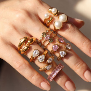 Bagues Pour Femmes En Acier Inoxydable Doré, Élégantes Et De Forme Irrégulière, Serties De Zircon, Couleur Or, De La Collection Luxueuse. h5 Image4