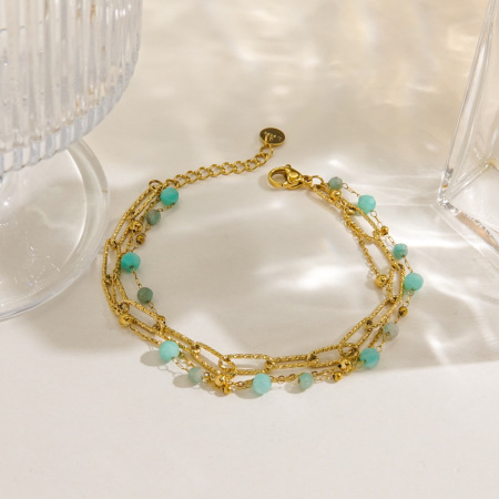 Bracelet chaîne Simple Series Sweet Beads en acier inoxydable étanche couleur or avec pierres naturelles pour femme 2