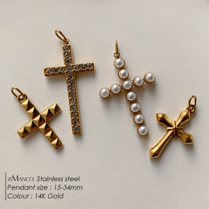 Pendentifs Pour Femmes En Forme De Cœur Et De Croix, En Acier Inoxydable Étanche, Couleur Or, Avec Perle Artificielle, Collection Classique À Faire Soi-Même h5 Image5
