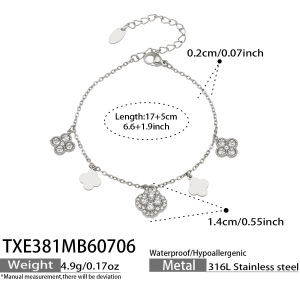 Bracelet À Breloques Pour Femme, Élégant Et Raffiné, En Acier Inoxydable, Couleur Or, Orné De Zircon Et Orné D'Un Trèfle Doré. Collection Luxueuse. h5