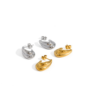 Boucles D'Oreilles Puces Pour Femmes En Acier Inoxydable, Forme C, Étanches, Couleur Or h5 Image4