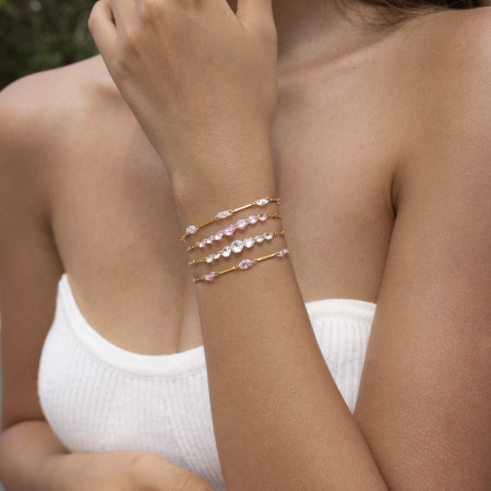 Bracelet chaîne femme Simple Series Sweet de forme irrégulière en acier inoxydable étanche couleur or avec zircon 2