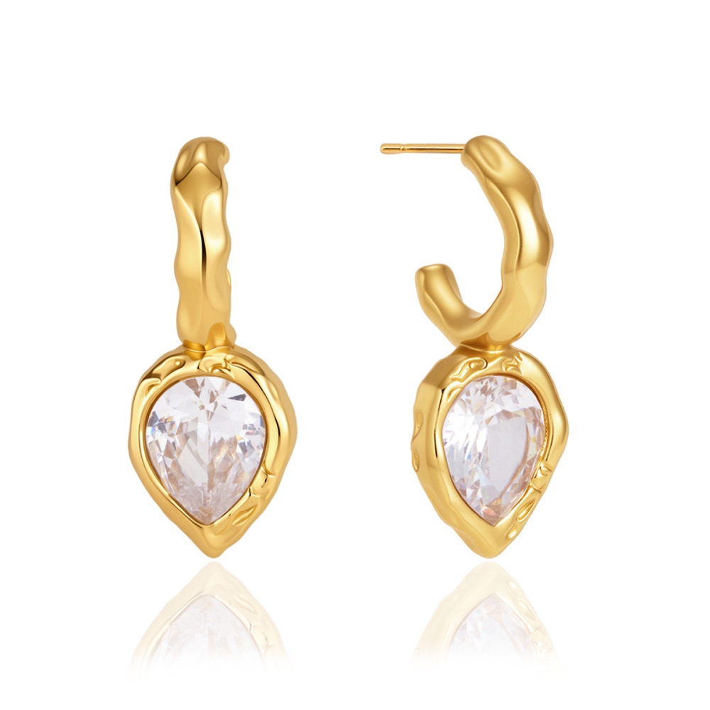 Boucles D'Oreilles Pendantes Pour Femme, En Acier Inoxydable Imperméable, Couleur Or, Motif Cœur Et Marteau, Ornées De Zirconiums, Collection Luxueuse. Image5
