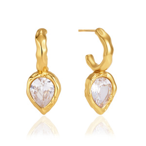 Boucles D'Oreilles Pendantes Pour Femme, En Acier Inoxydable Imperméable, Couleur Or, Motif Cœur Et Marteau, Ornées De Zirconiums, Collection Luxueuse. h5 Image5