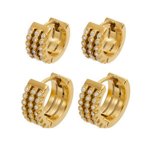 Boucles D'Oreilles Créoles Pour Femmes, En Acier Inoxydable Doré, Étanches Et Ornées De Zircon, De La Luxueuse Collection Circle h5 Image4