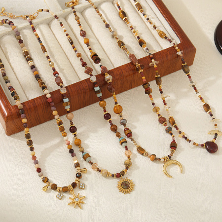 Ensembles de colliers pour femmes, style bohème ethnique, perles soleil et pierres naturelles
