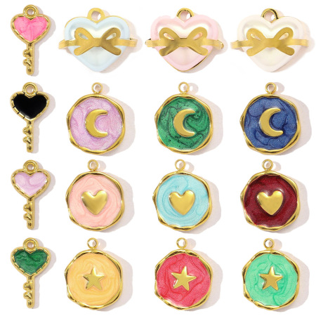Pendentif femme Simple Series en forme de cœur, émaillé, en acier inoxydable, étanche, couleur or