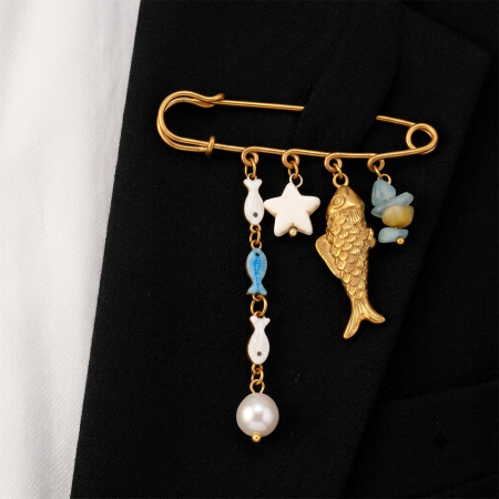 Broches simples en forme de coquillage et d'étoile de mer, en acier inoxydable couleur or 2