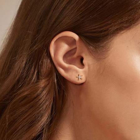 Boucles d'oreilles pour femmes en argent sterling 925 plaqué rhodium, motif étoile de mer mignonne, collection Simple 2