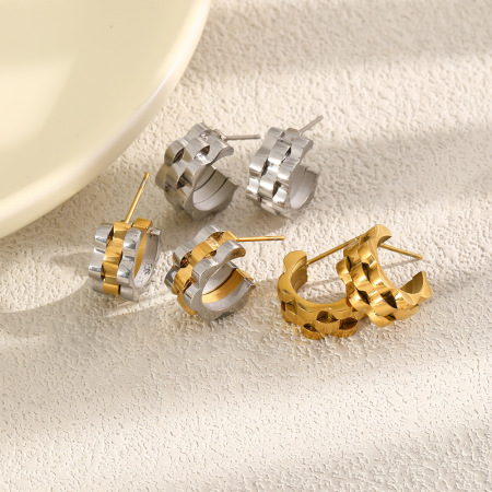 Boucles d'oreilles puces pour femmes, collection Simple, lignes décontractées et irrégulières, en acier inoxydable étanche, couleur or