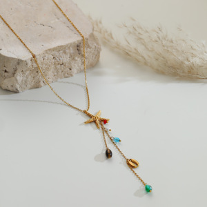 Collier Pendentif Femme Simple Series Vacation Chain Étoile De Mer Corail Acier Inoxydable Étanche h5 Image2
