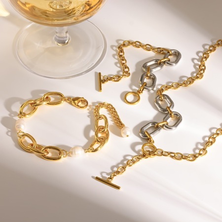 Ensembles de colliers pour femmes en acier inoxydable, couleur or, série classique