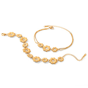 Bracelet Chaîne Pour Femme Simple Series Daily Flower En Acier Inoxydable, Étanche, Couleur Or, Avec Zircon. h5 Image7