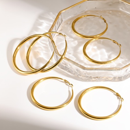 Boucles d'oreilles créoles simples pour femmes, en acier inoxydable imperméable, couleur or