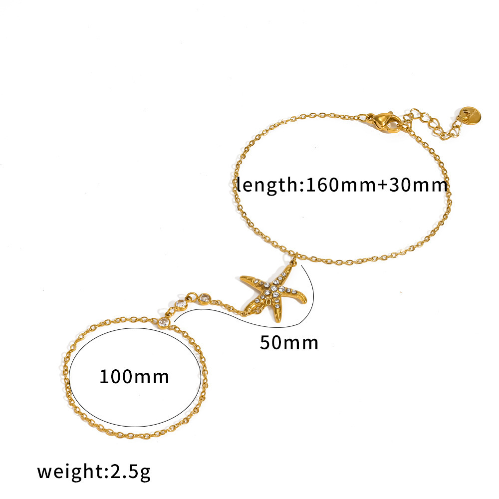 Chaîne De Main Femme En Acier Inoxydable Doré, Imperméable, Avec Pendentif Étoile De Mer Et Cristal Artificiel. 