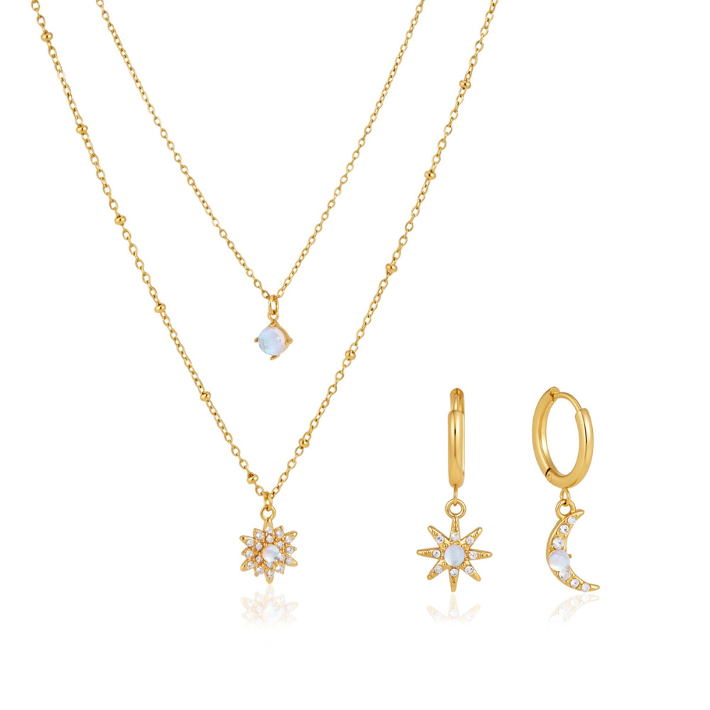 Ensembles De Colliers Pour Femmes, Collection Romantique Rétro Soleil Et Lune, En Acier Inoxydable Étanche Couleur Or h5Image5