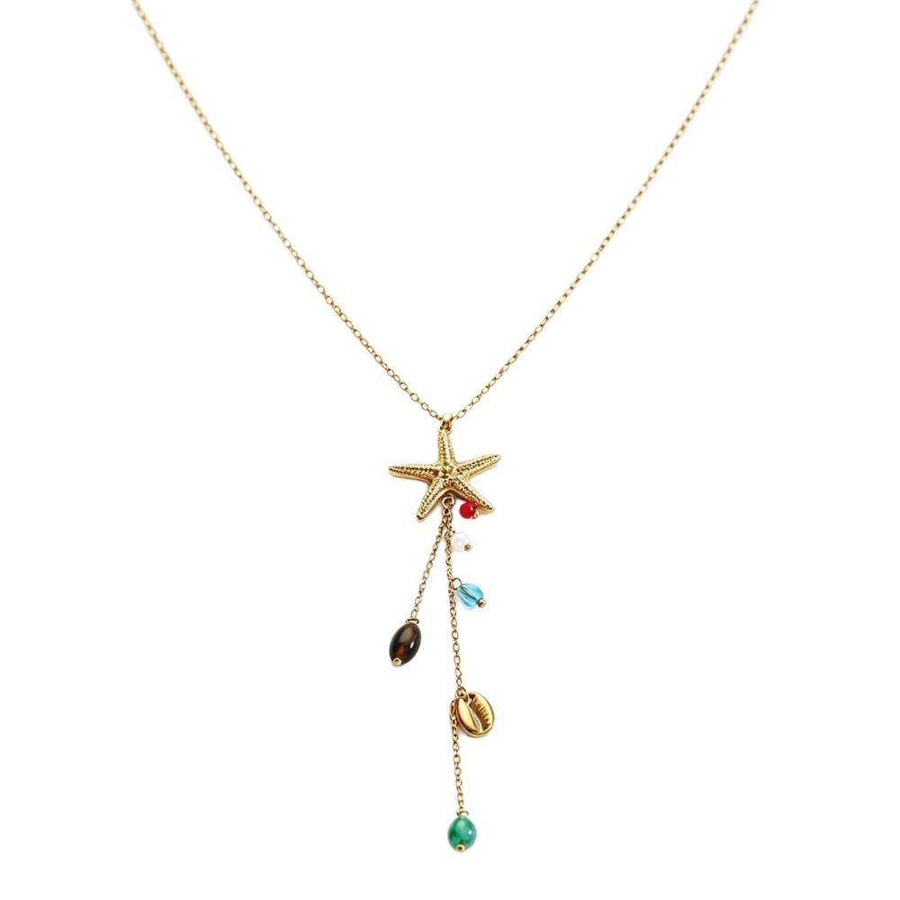 Collier Pendentif Femme Simple Series Vacation Chain Étoile De Mer Corail Acier Inoxydable Étanche Image5