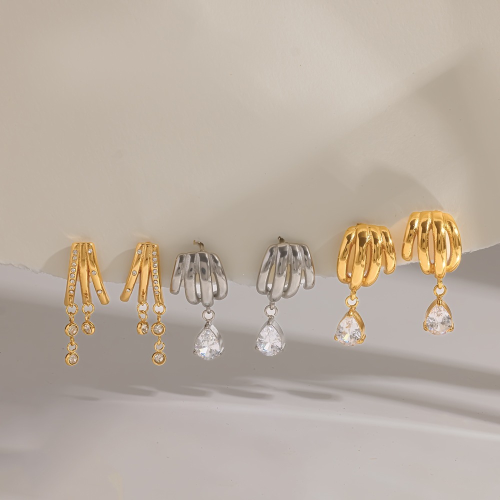 Boucles D'Oreilles Pendantes Élégantes Pour Femme, En Acier Inoxydable Doré, De Forme Géométrique. Image3