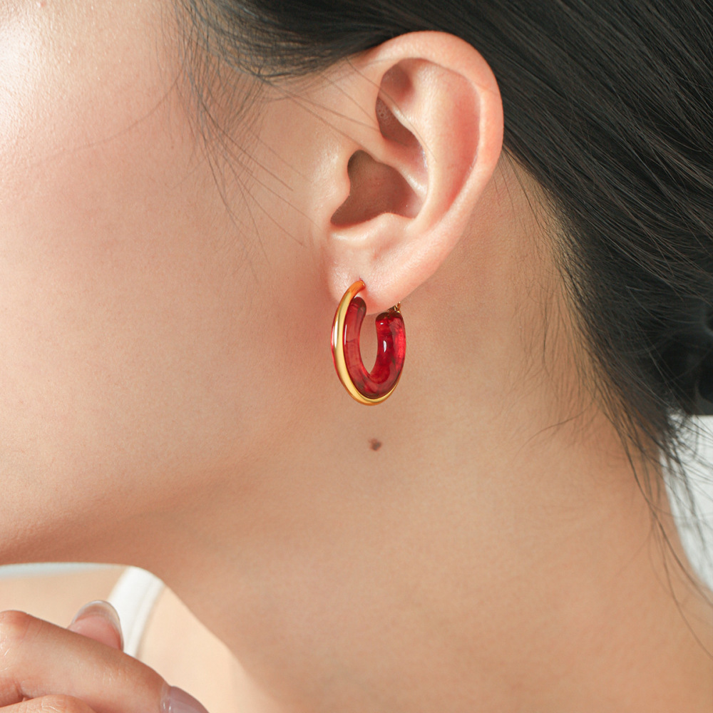 Boucles D'Oreilles Créoles Pour Femmes Simple Series Daily Circle En Résine Couleur Or Image4