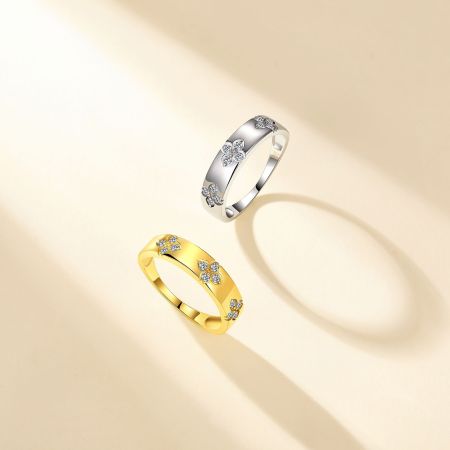 Bagues pour femmes en moissanite, plaquées rhodium couleur argent sterling 925, collection Simple Series Daily Clover 2