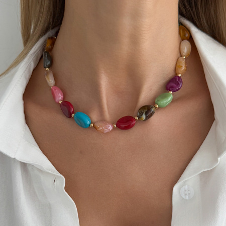 Colliers de perles colorées en résine CCB pour femmes
