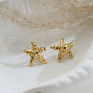 Boucles D'Oreilles Clous En Acier Inoxydable Imperméable Couleur Or, Série Romantique Daily Star Star, En Forme D'Étoile De Mer. h5 Image3