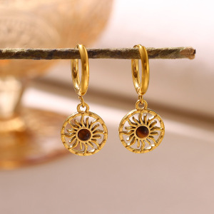 Boucles D'Oreilles Pendantes Pour Femme, Style Rétro, Forme Irrégulière, Soleil, En Acier Inoxydable Étanche, Couleur Or, Collection Simple Series h5 