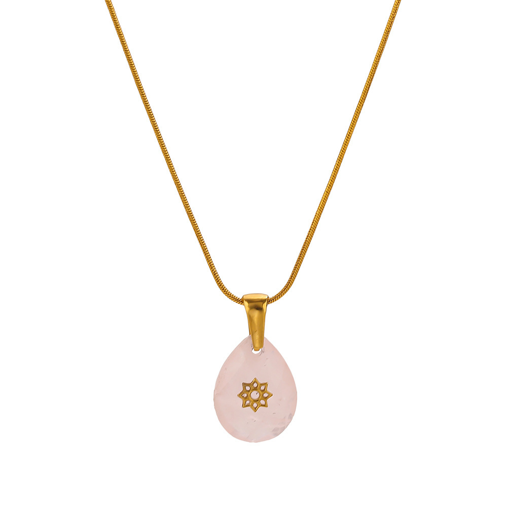 Colliers Pendentifs Pour Femmes En Acier Inoxydable Doré, Étanches, Avec Pierre Naturelle Et Collection Sweet Droplet De La Série Simple h5Image5