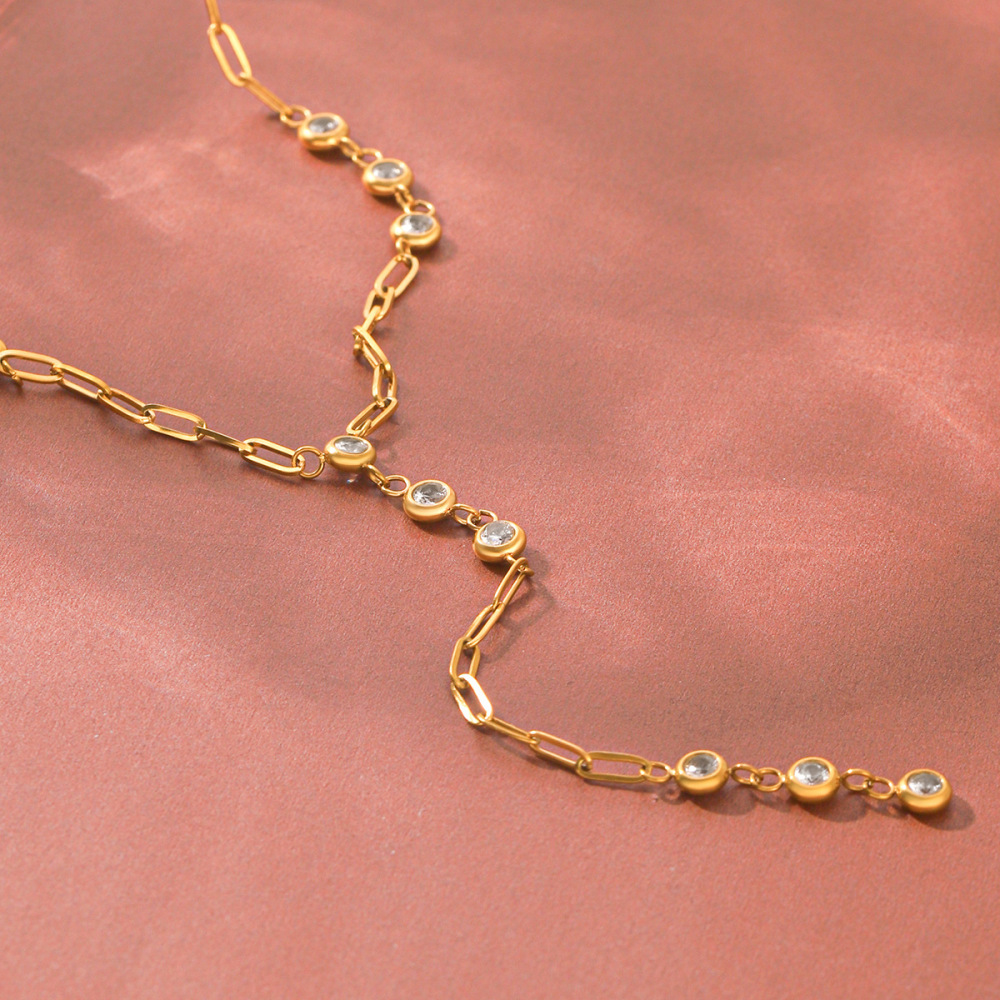 Colliers Pendentifs Pour Femmes Simple Series Daily Circle En Acier Inoxydable Étanche Couleur Or Avec Zircon h5Image4