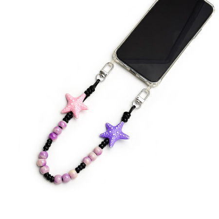Chaîne de téléphone ethnique décontractée style océanique avec perles en forme d'étoile de mer et dégradé de couleurs en résine 2