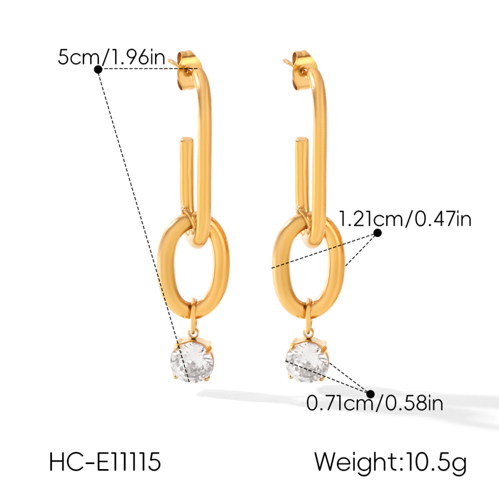 Boucles D'Oreilles Pendantes Pour Femmes En Acier Inoxydable Étanche, Couleur Or, Avec Zircon. Image2