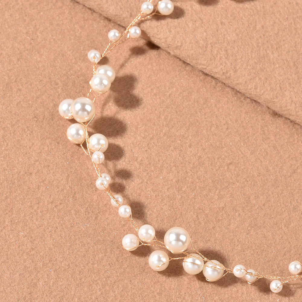 Bandeaux À Cheveux En Perles Artificielles, Couleur Unie Élégante Et Simple Image4