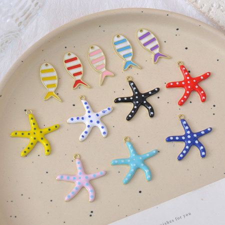 Pendentifs pour femmes en alliage, représentant un poisson et une étoile de mer en émail mignon