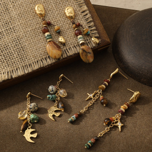 Boucles D'Oreilles Bohèmes Ethniques En Perles Et Pierres Naturelles Pour Femmes h5 Image3