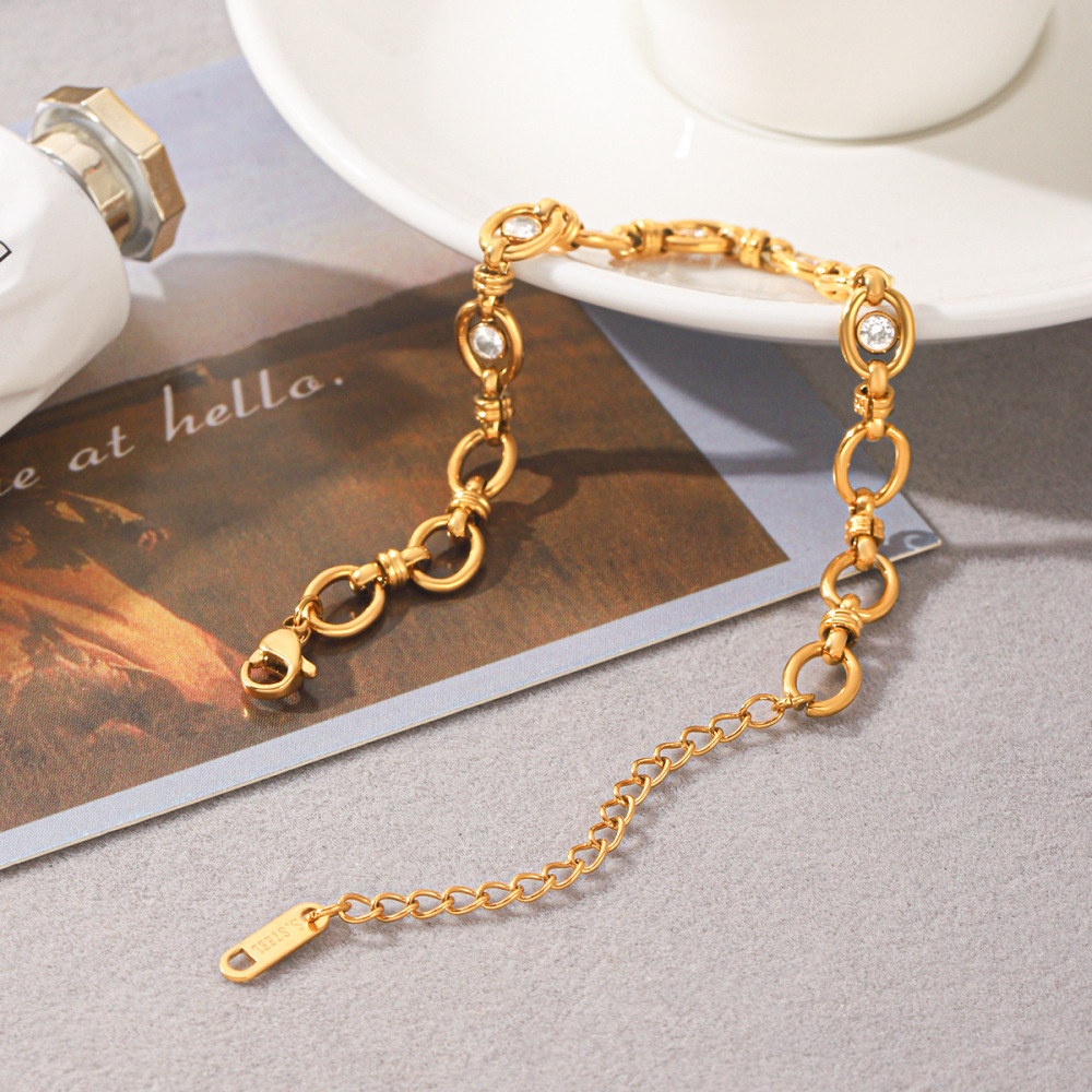 Bracelets À Maillons Pour Femmes En Acier Inoxydable Étanche, Couleur Or, Avec Zircon. Image4