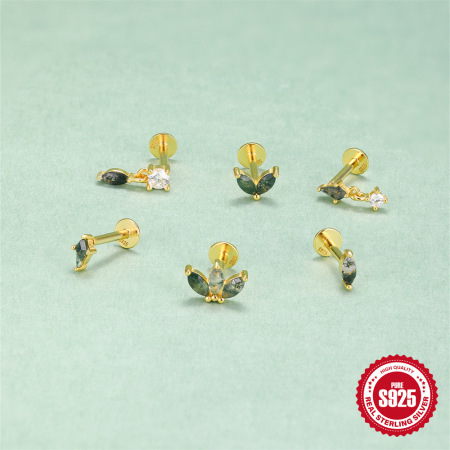 Boucles d'oreilles pour femme en argent sterling 925, forme irrégulière rétro, couleur argent, avec pierre naturelle. 2