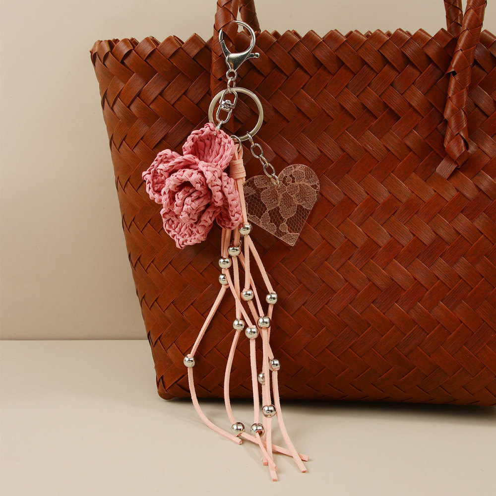 Breloques De Sac En Raphia Tissé, Couleur Unie, À Pompon, Style Décontracté, Motif Floral Simple Image2