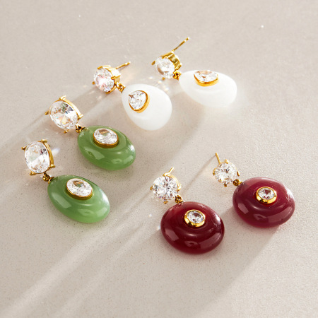 Boucles d'oreilles pendantes pour femmes, style rétro elliptique, en acier inoxydable étanche, couleur or, collection Simple Series