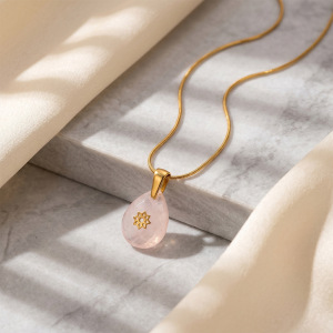 Colliers Pendentifs Pour Femmes En Acier Inoxydable Doré, Étanches, Avec Pierre Naturelle Et Collection Sweet Droplet De La Série Simple h5 Image2