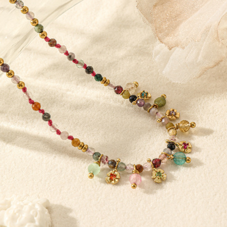 Ensembles de colliers pour femmes de style ethnique bohème, ornés de perles florales et de pierres naturelles couleur or. 2